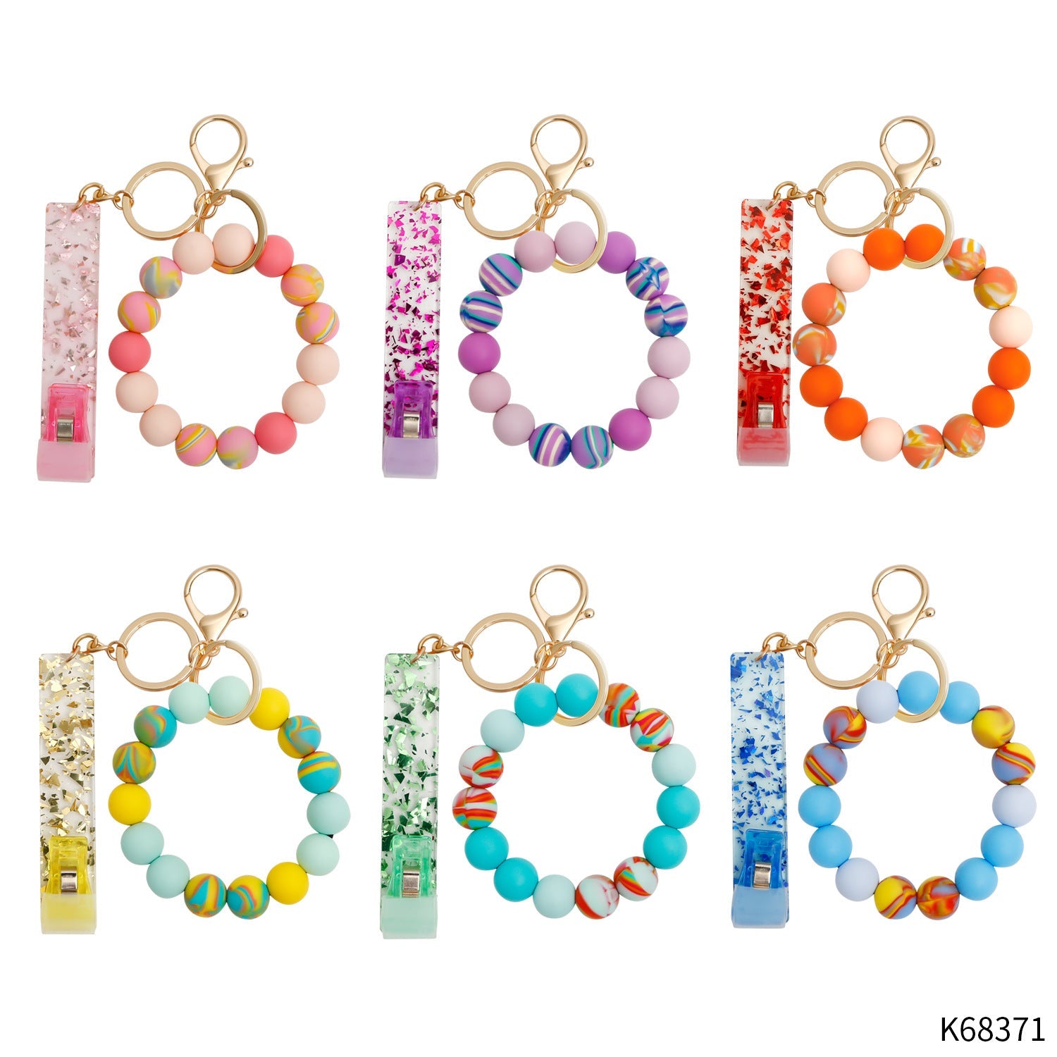 Venta al por mayor, acrílico, tarjeta de cajero automático, recogedor de tarjetas sin contacto, llavero con cuentas de silicona, muñequera